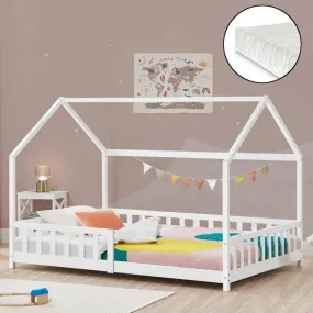 Lit cabane Hesel avec matelas à mousse froid 90 x 200 cm blanc